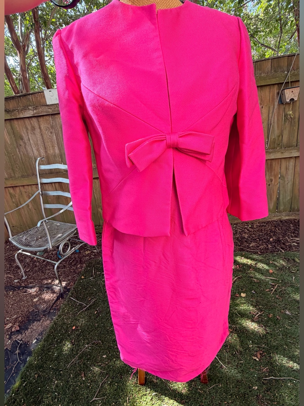 Vintage 60s Mardi Gras New York Hot Pink Sheath Dress & Bow Jacket Set MCM XS/S